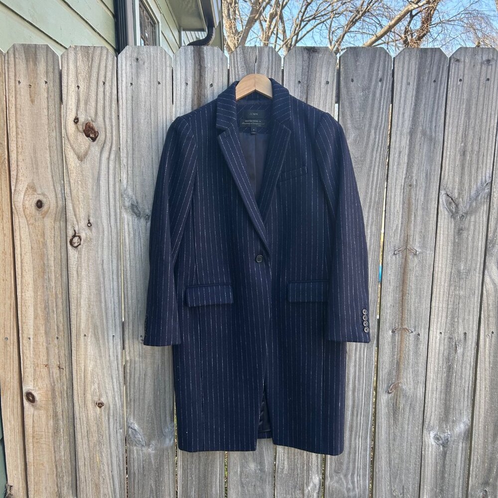 J. Crew WMNS Melton Wool Navy Pinstriped One Button Coat - Size 4